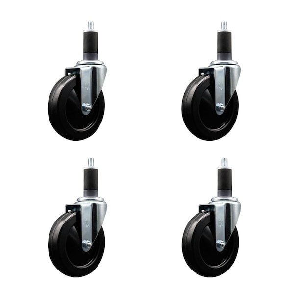 5'' Soft Rubber Wheel Swivel 1-1/4'' Expanding Stem Caster Set, 4PK